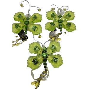 🎄North Star Acrylic Green Butterfly Ornament Set 3 pcs. 7.5" NWT